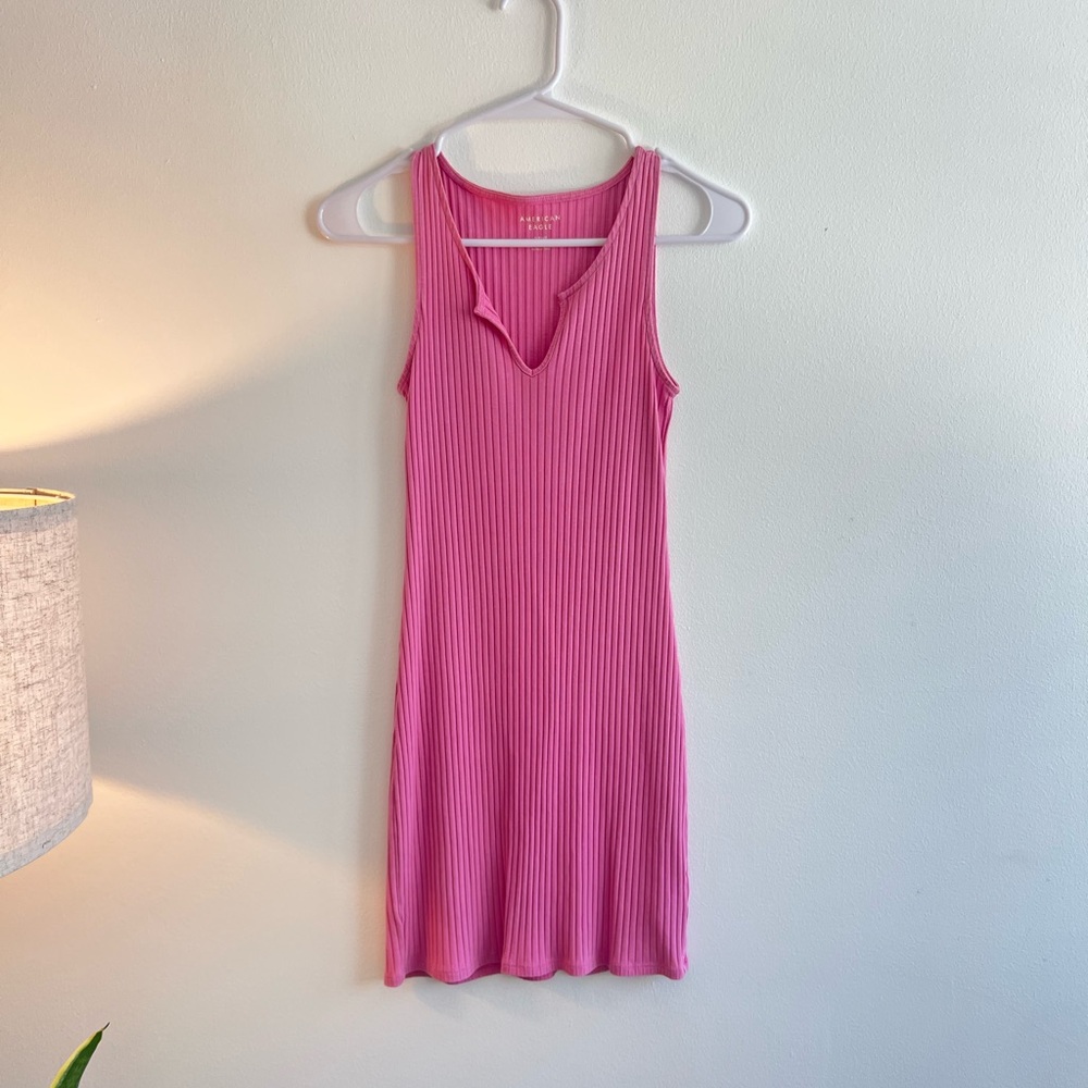 Pink Ribbed Sleeveless Mini Dress